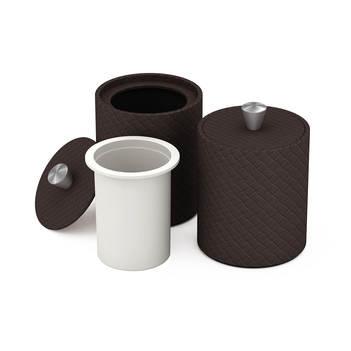 Round Ice Bucket w/ Aluminum Knob - Jumbo Woven Embossed Leather Match - Signature Collection