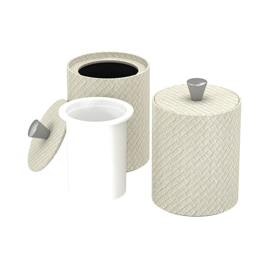 Round Ice Bucket w/ Aluminum Knob - Jumbo Woven Embossed Leather Match - Signature Collection