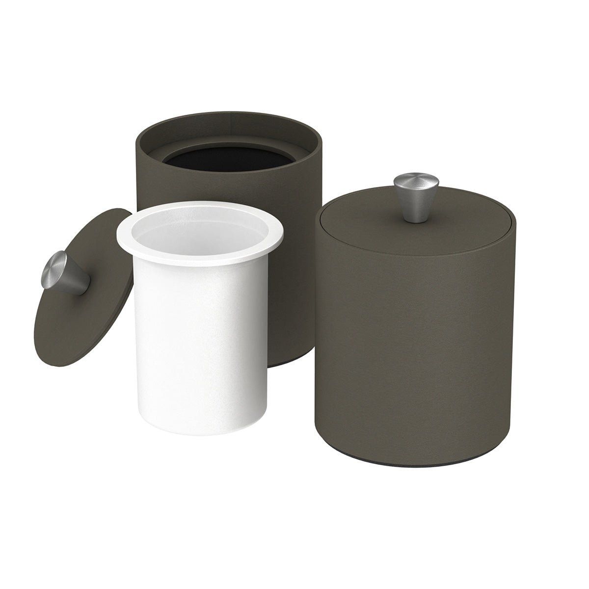 Round Ice Bucket w/ Aluminum Knob - Smooth Leather Match - Signature Collection