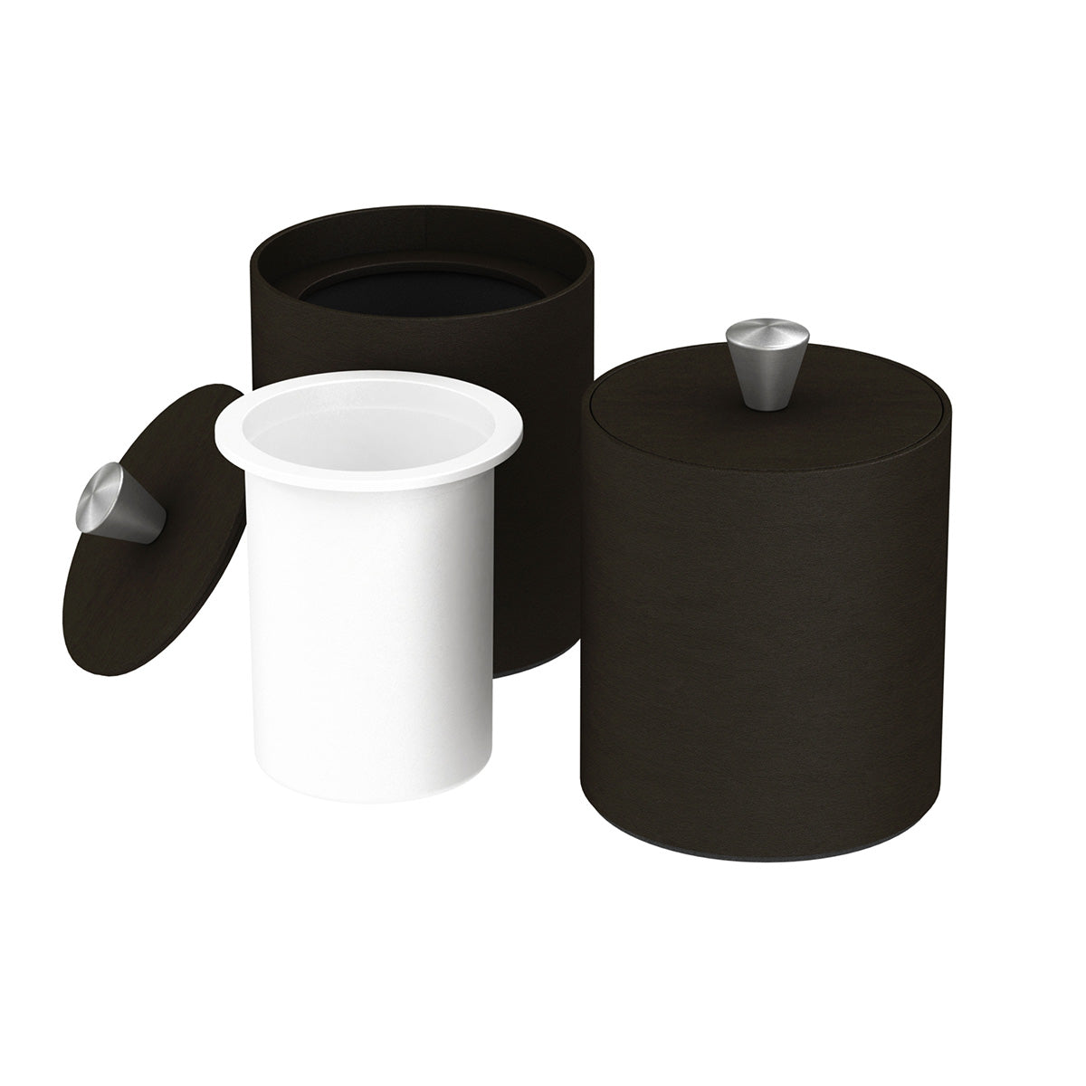 Round Ice Bucket w/ Aluminum Knob - Smooth Leather Match - Signature Collection