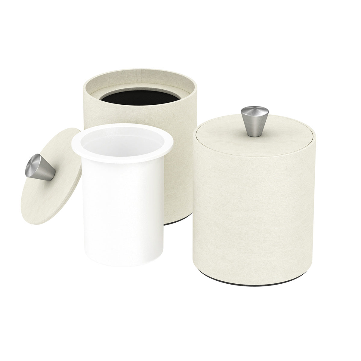 Round Ice Bucket w/ Aluminum Knob - Smooth Leather Match - Signature Collection