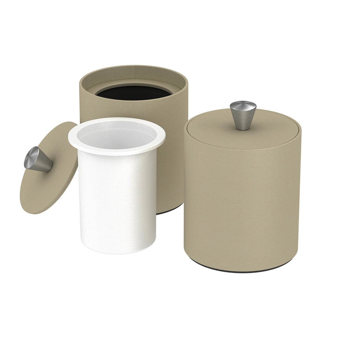 Round Ice Bucket w/ Aluminum Knob - Smooth Leather Match - Signature Collection