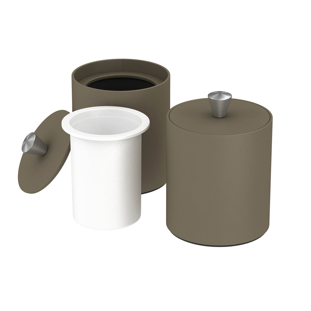 Round Ice Bucket w/ Aluminum Knob - Smooth Leather Match - Signature Collection