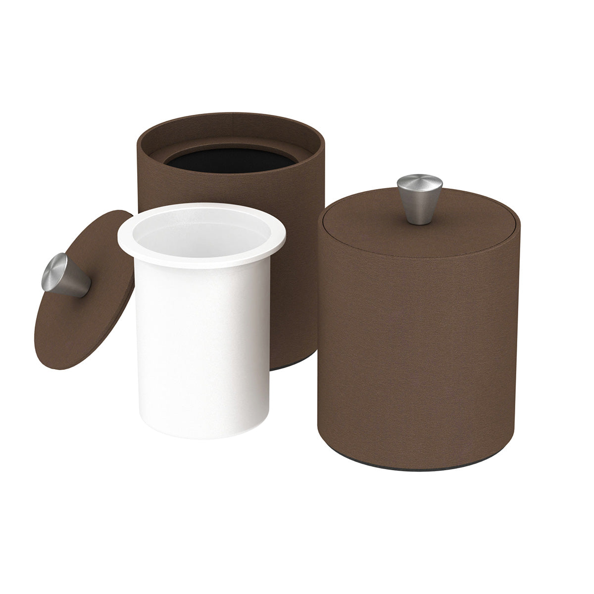 Round Ice Bucket w/ Aluminum Knob - Smooth Leather Match - Signature Collection