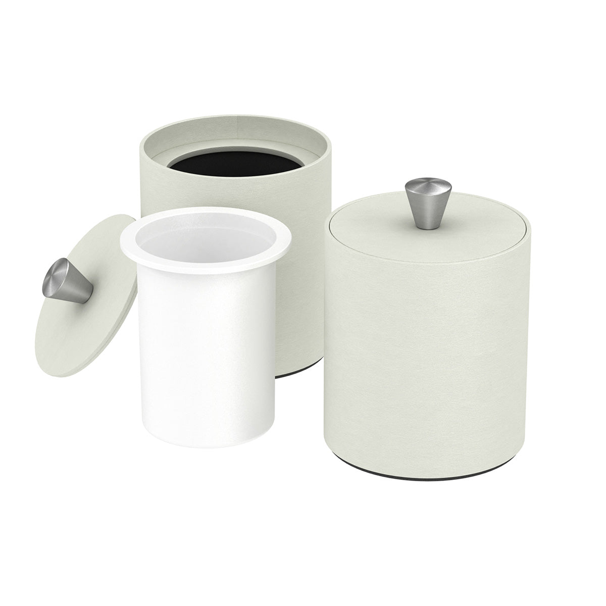 Round Ice Bucket w/ Aluminum Knob - Smooth Leather Match - Signature Collection