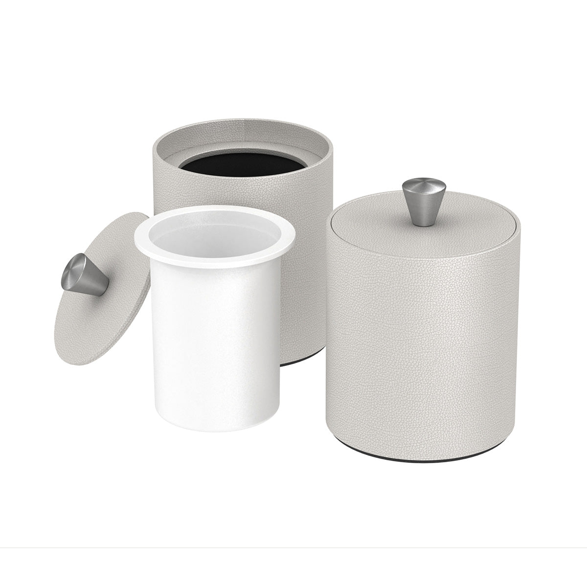 Round Ice Bucket w/ Aluminum Finished Knob - Faux Shagreen Leather Match - Signature Collection