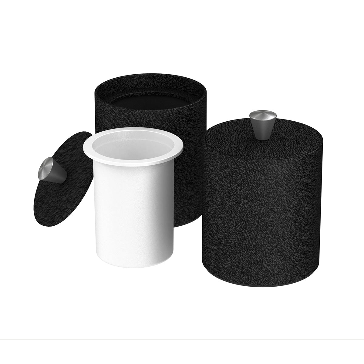 Round Ice Bucket w/ Aluminum Finished Knob - Faux Shagreen Leather Match - Signature Collection