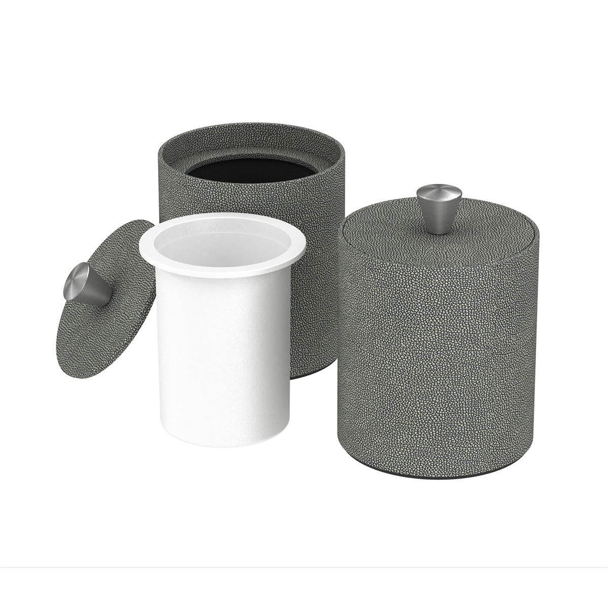 Round Ice Bucket w/ Aluminum Finished Knob - Faux Shagreen Leather Match - Signature Collection
