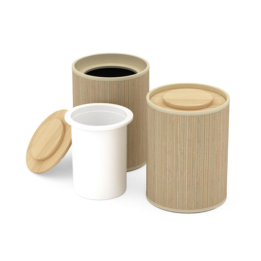 Round Ice Bucket w/ Recessed Wood Handle - Classic Mendong w/ Wood Trim - Signature Collection