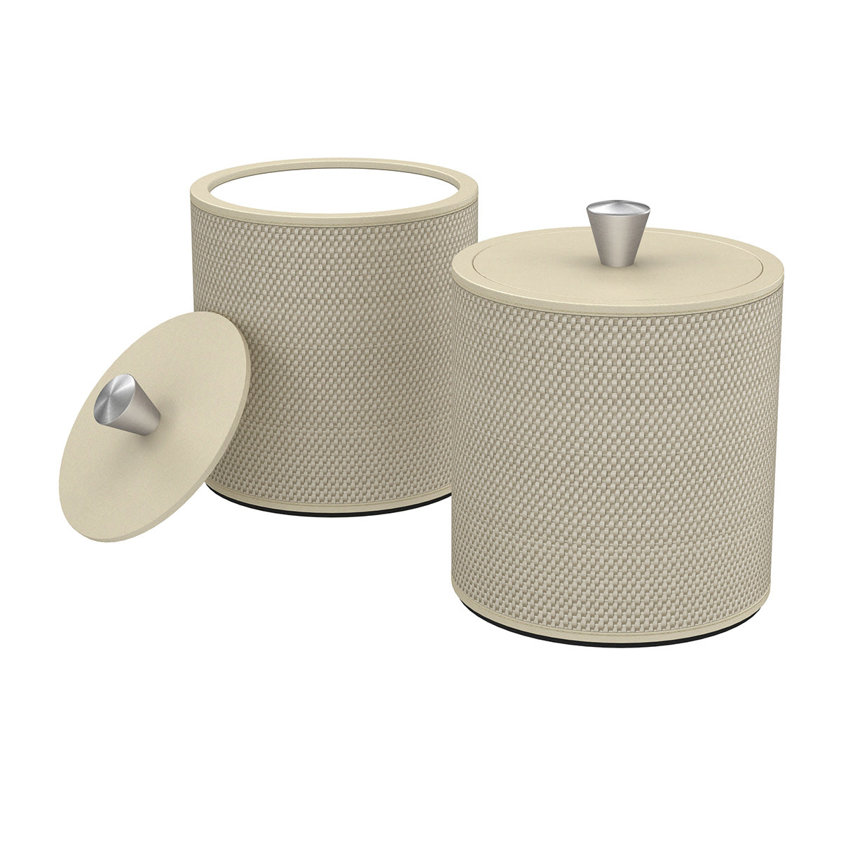 Large Round Ice Bucket w/ Aluminum Knob - Broadweave Leather Match - Signature Collection