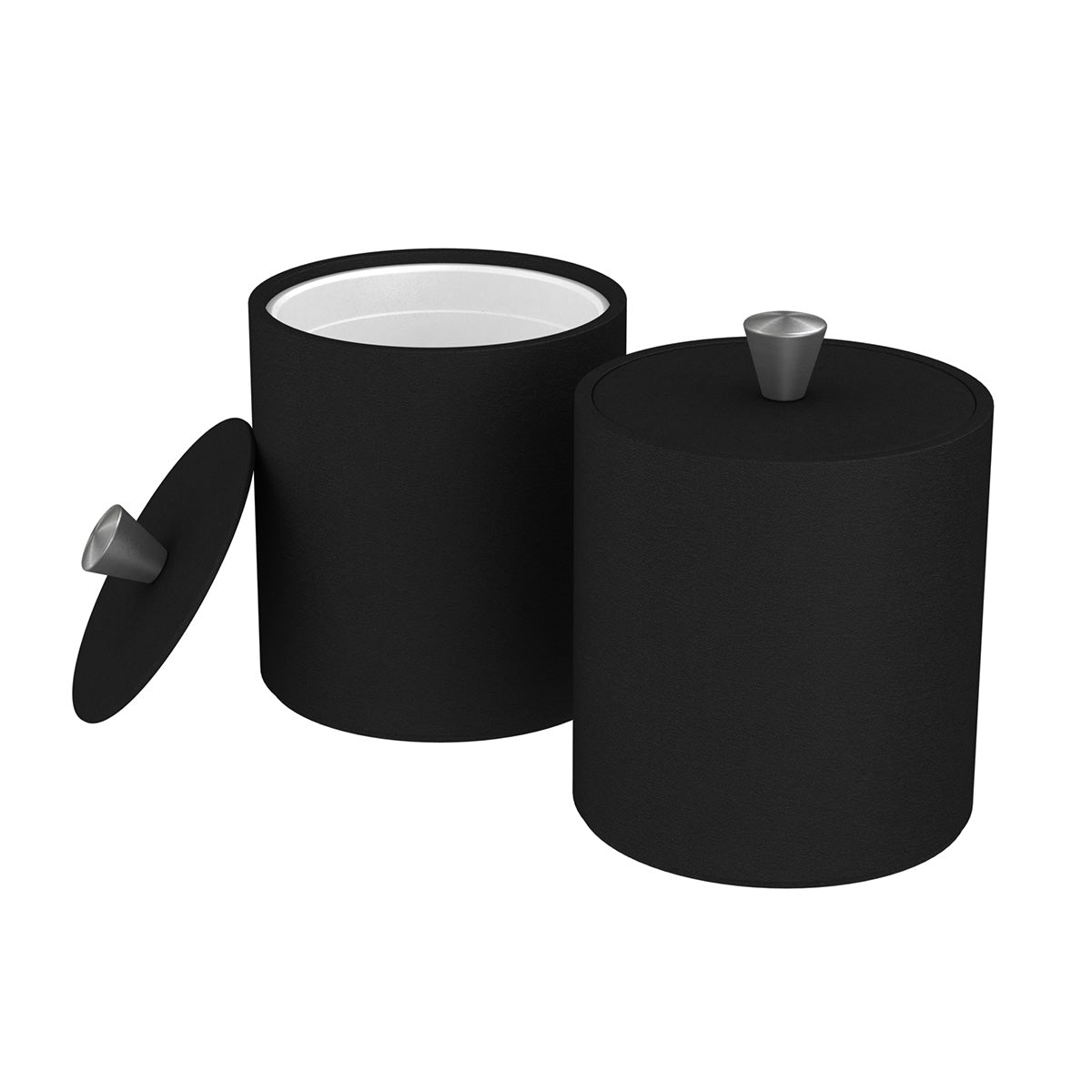 Large Round Ice Bucket w/ Aluminum Knob - Smooth Leather Match - Signature Collection