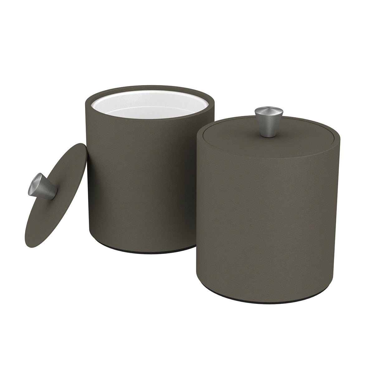 Large Round Ice Bucket w/ Aluminum Knob - Smooth Leather Match - Signature Collection