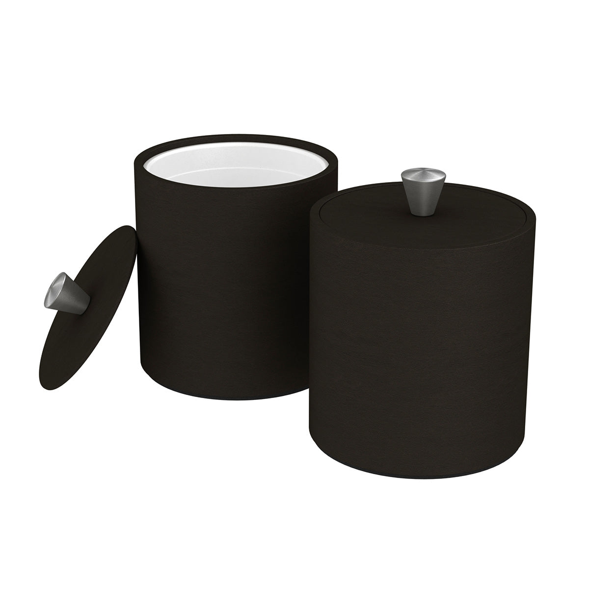 Large Round Ice Bucket w/ Aluminum Knob - Smooth Leather Match - Signature Collection