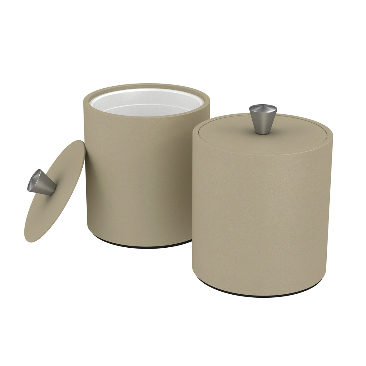 Large Round Ice Bucket w/ Aluminum Knob - Smooth Leather Match - Signature Collection