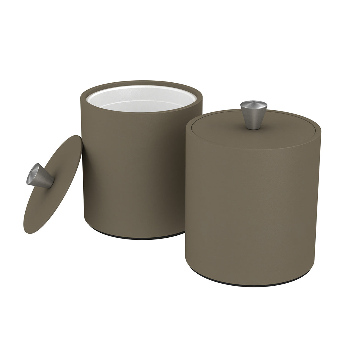 Large Round Ice Bucket w/ Aluminum Knob - Smooth Leather Match - Signature Collection