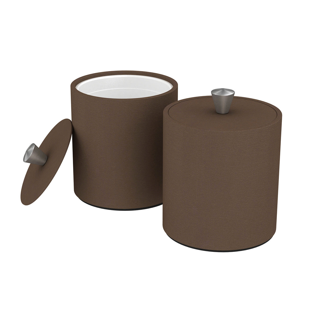 Large Round Ice Bucket w/ Aluminum Knob - Smooth Leather Match - Signature Collection