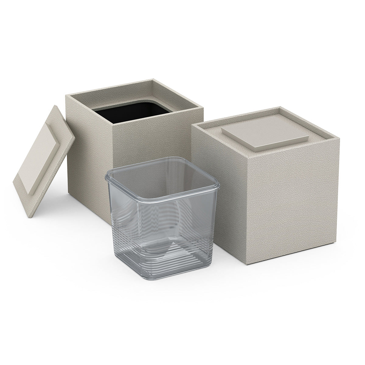 Cube Ice Bucket w/ Recessed Handle - Faux Shagreen Leather Match - Signature Collection
