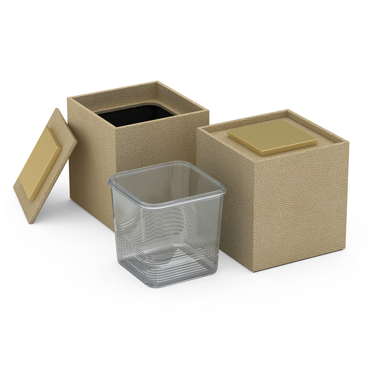 Cube Ice Bucket w/ Recessed Handle - Faux Shagreen Leather Match - Signature Collection