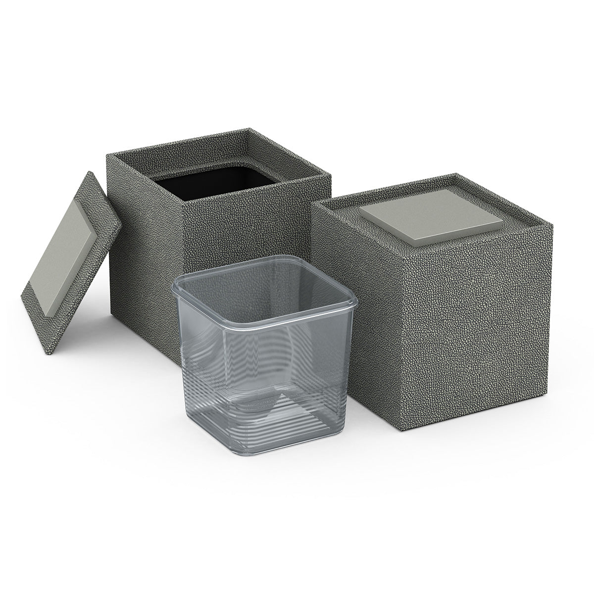 Cube Ice Bucket w/ Recessed Handle - Faux Shagreen Leather Match - Signature Collection