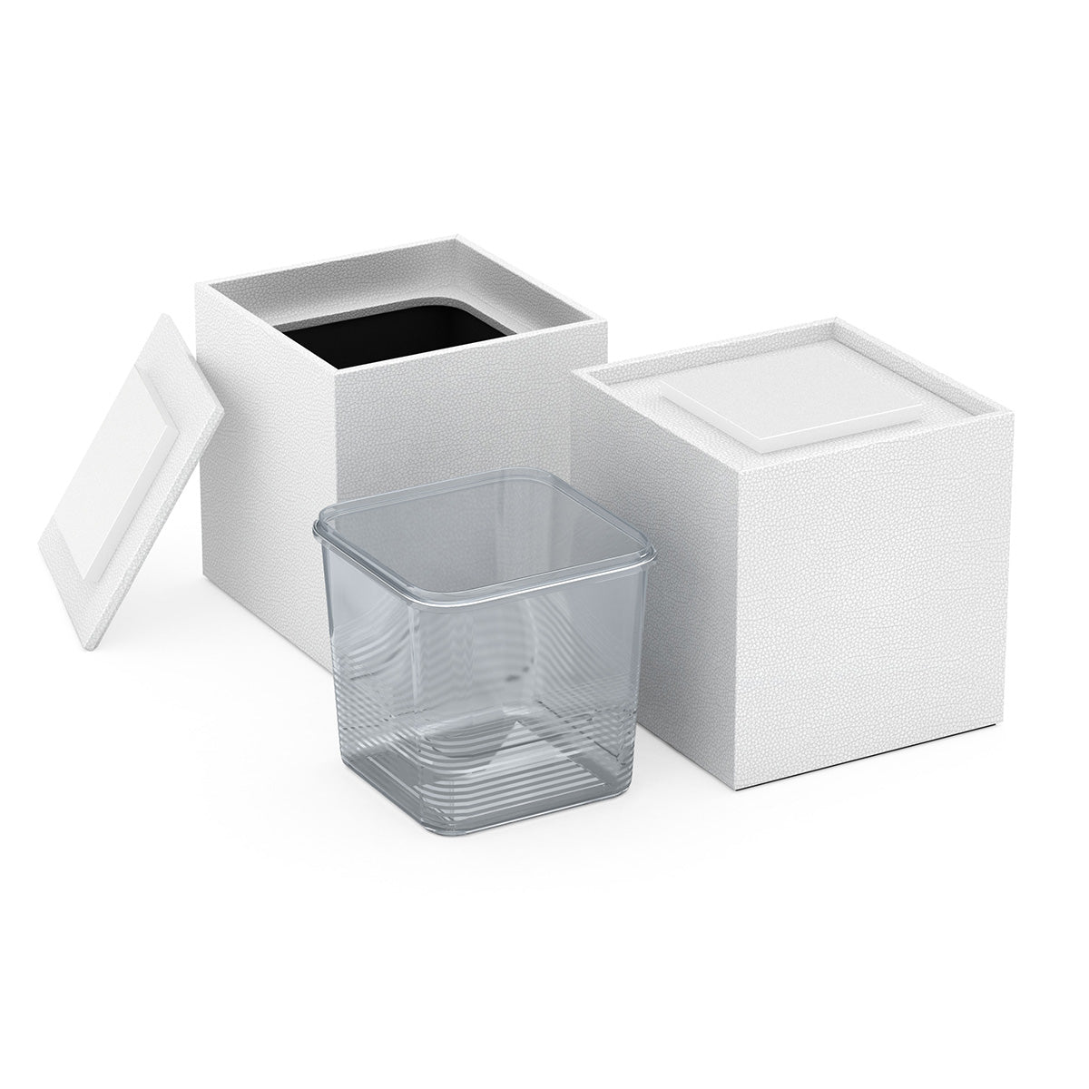Cube Ice Bucket w/ Recessed Handle - Faux Shagreen Leather Match - Signature Collection
