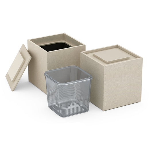 Cube Ice Bucket w/ Recessed Handle - Faux Shagreen Leather Match - Signature Collection