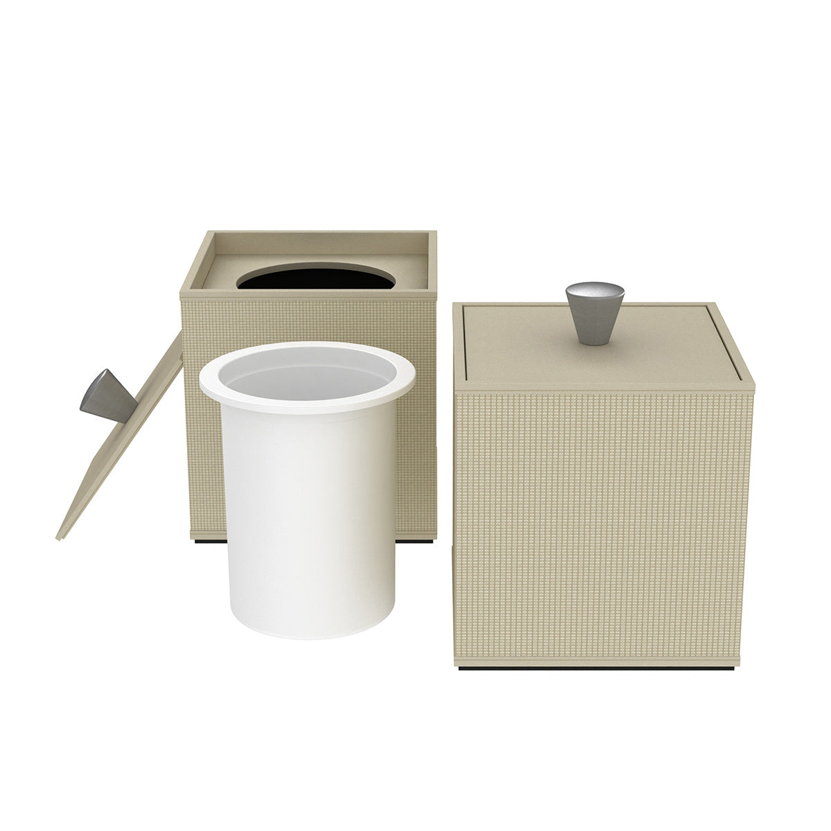 Cube Ice Bucket w/ Aluminum Knob - Classic Weave Leather Match - Signature Collection