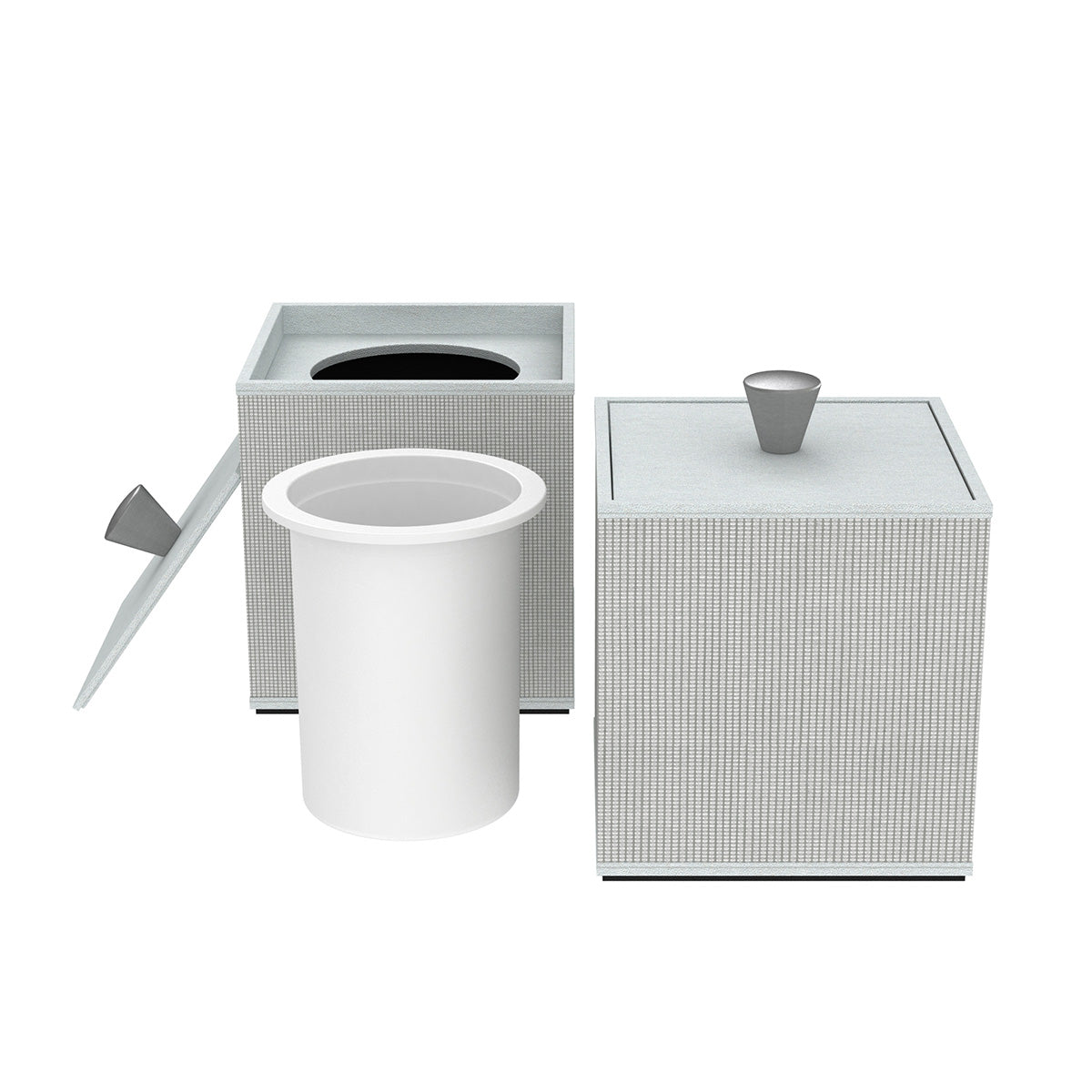 Cube Ice Bucket w/ Aluminum Knob - Classic Weave Leather Match - Signature Collection