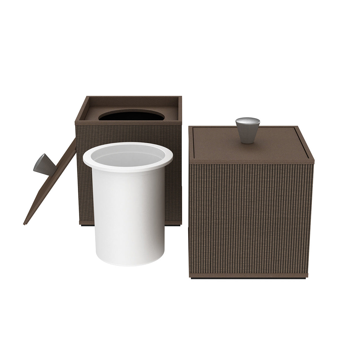Cube Ice Bucket w/ Aluminum Knob - Classic Weave Leather Match - Signature Collection