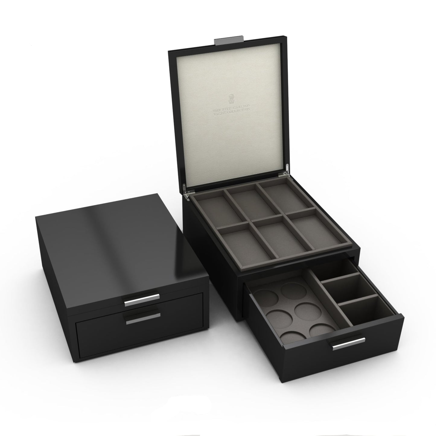 Wood Finish Coffee / Tea Setup Box with Sectioned Presentation & Drawer