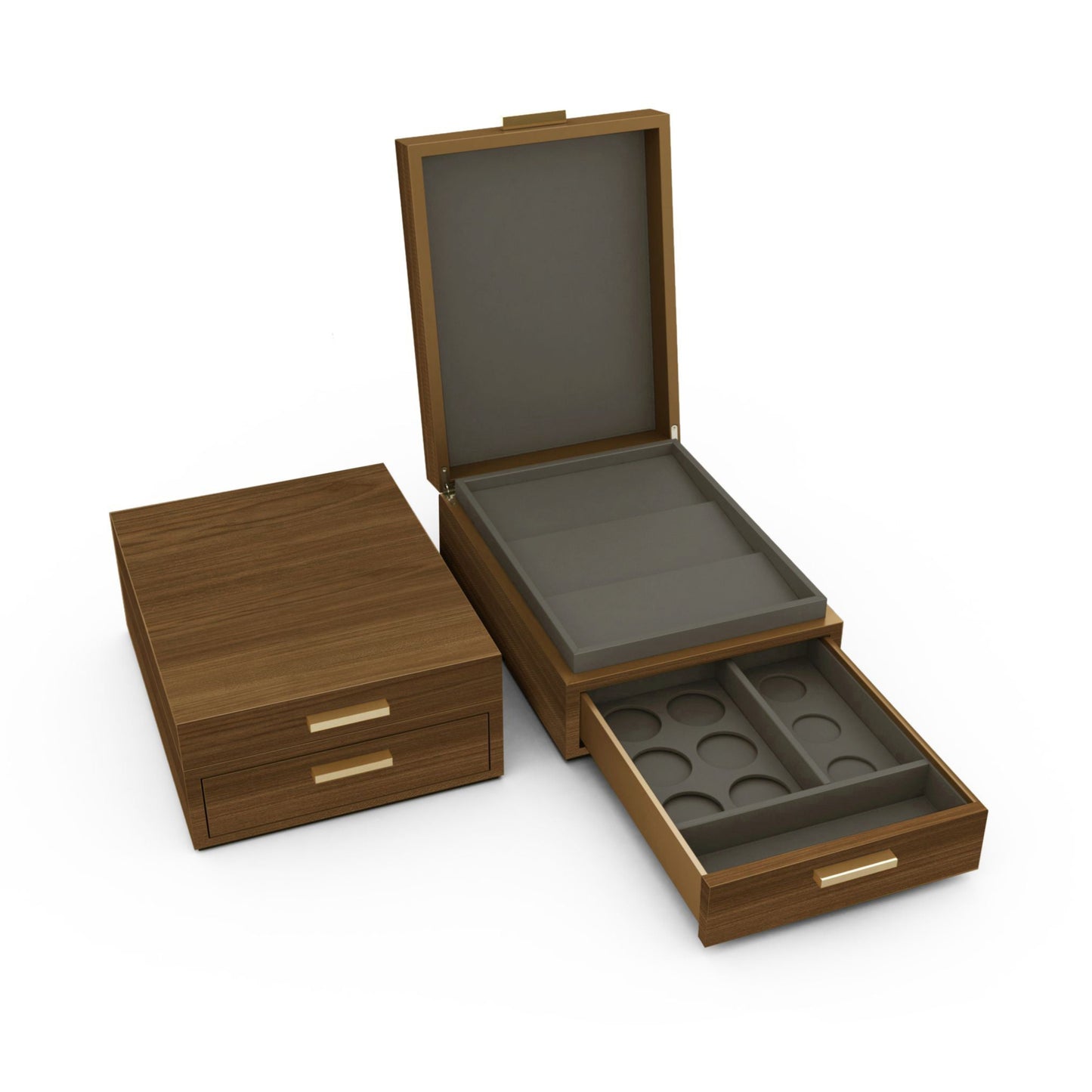 Wood Finish Coffee / Tea Setup Box with Flat Presentation & Drawer